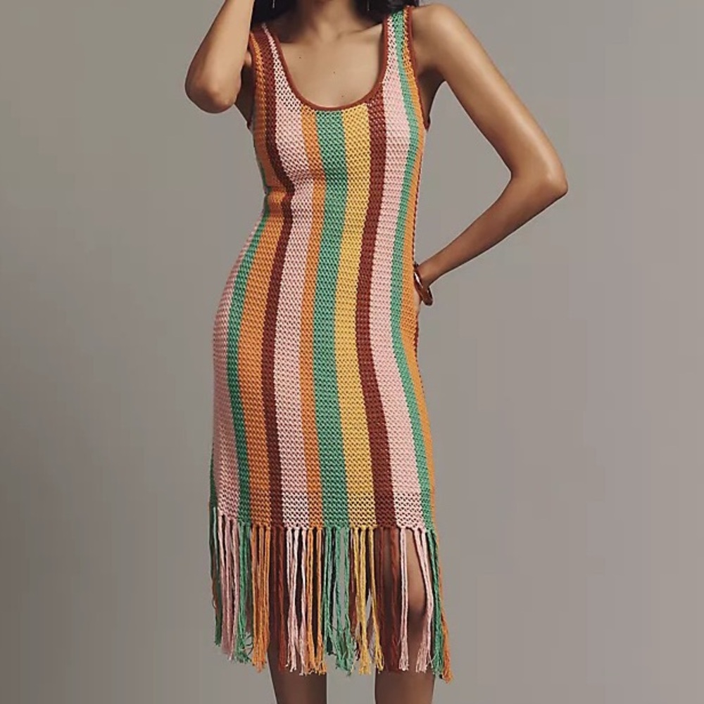 Farm Rio Anthropologie Sleeveless Striped Midi Dress-Size Small-NWT